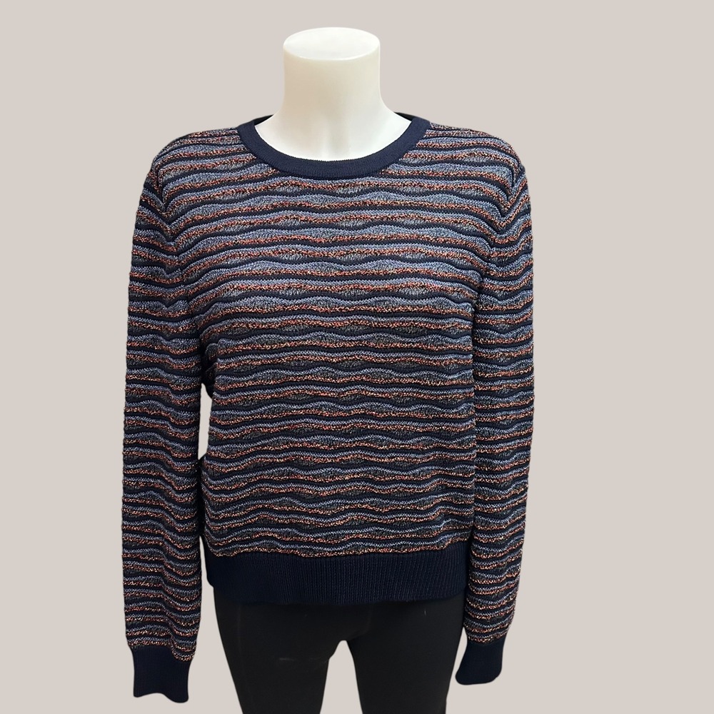 St. John Sport by Marie Gray Striped Metallic Knit Sweater Wool Viscose sz Med